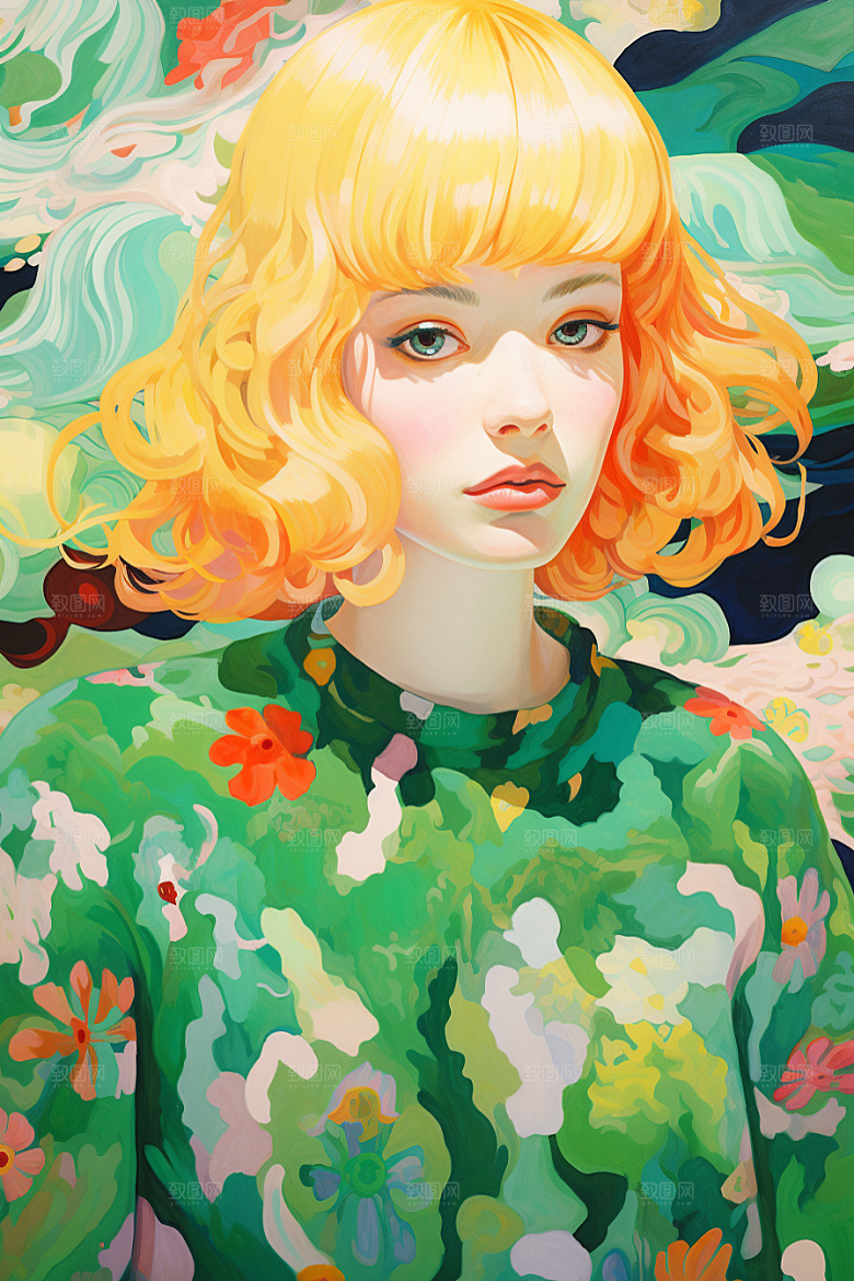 多巴胺女孩艺术感可爱插画