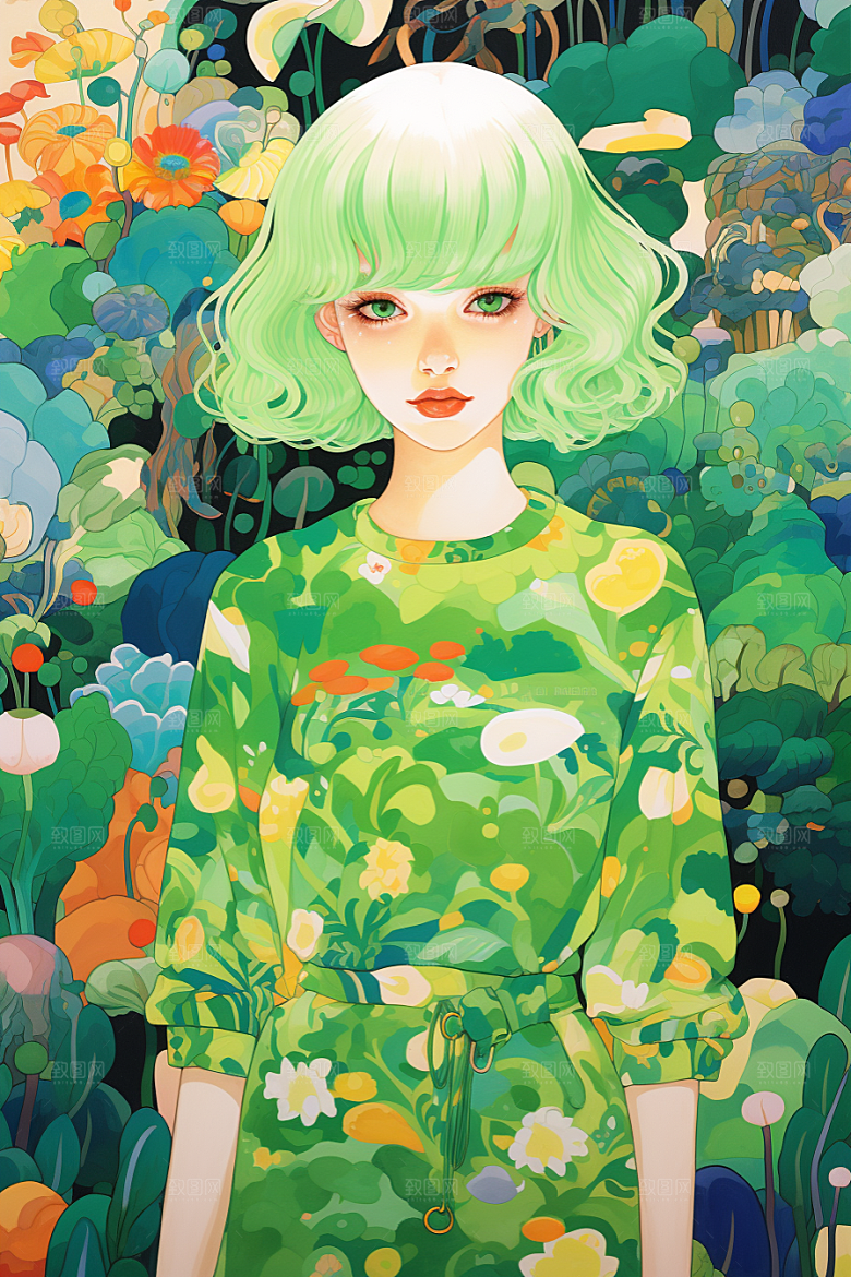 多巴胺女孩五彩斑斓高清插画