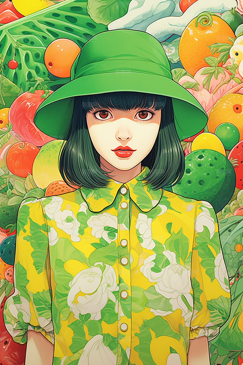 多巴胺女孩缤纷艺术感插画