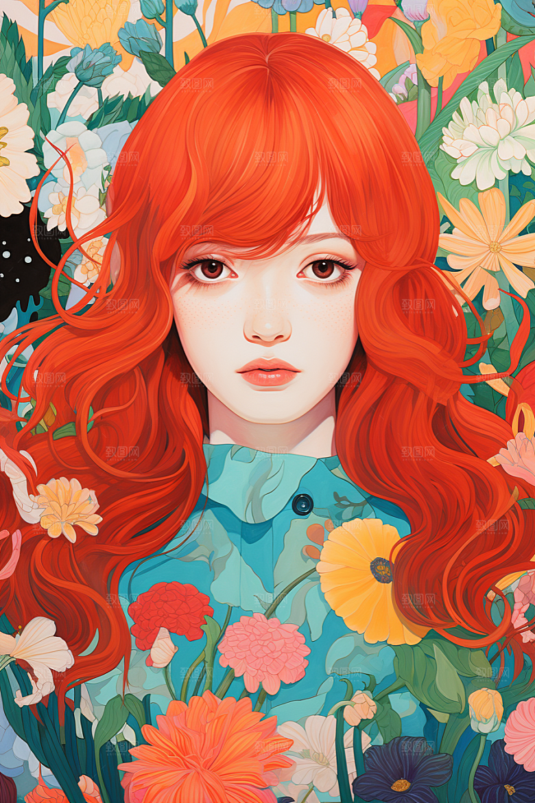 多巴胺女孩五彩斑斓高清插画