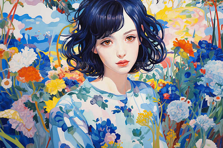 多巴胺女孩高清彩色插画