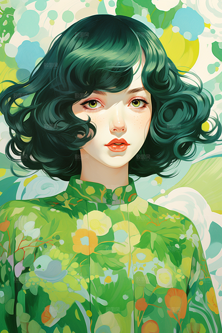 多巴胺女孩可爱缤纷插画