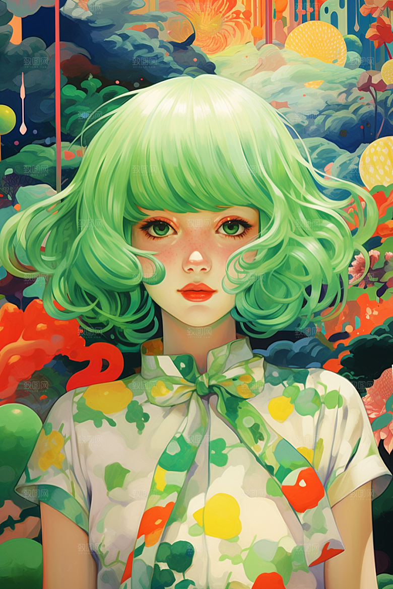 多巴胺女孩穿搭形象插画