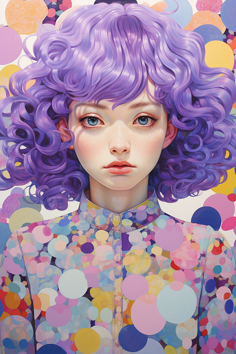 多巴胺女孩五彩斑斓形象插画