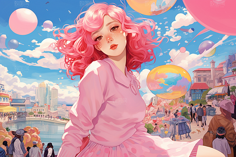 多巴胺女孩高清彩色插画