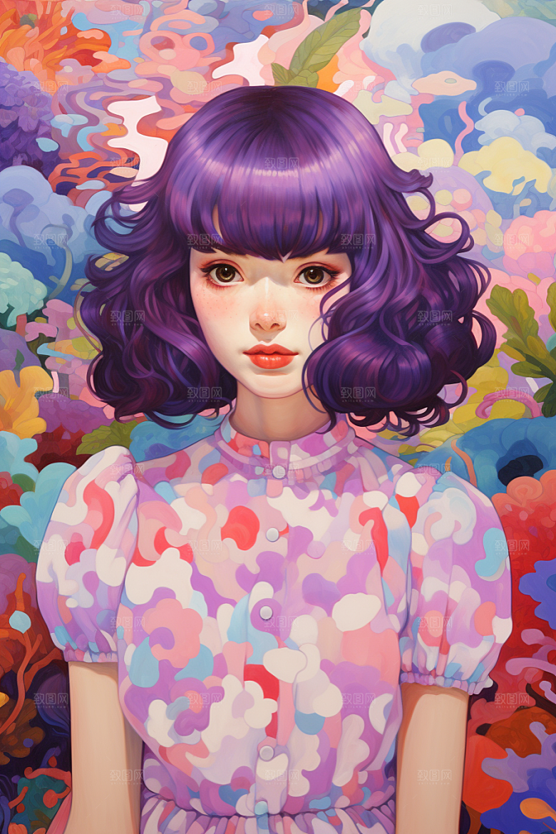 多巴胺女孩形象五彩斑斓插画