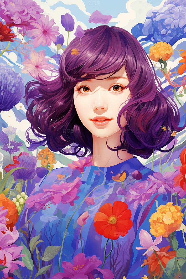 多巴胺女孩彩色可爱插画