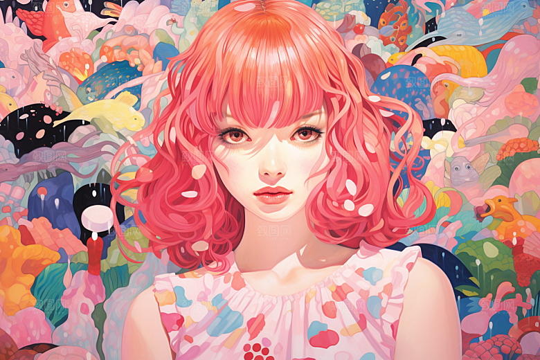 多巴胺女孩艺术感手绘插画