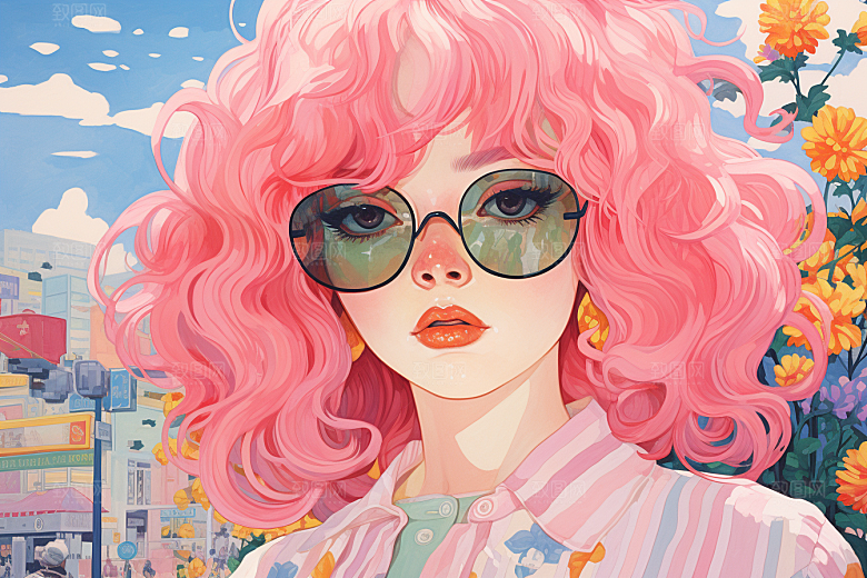 多巴胺女孩手绘五彩斑斓插画