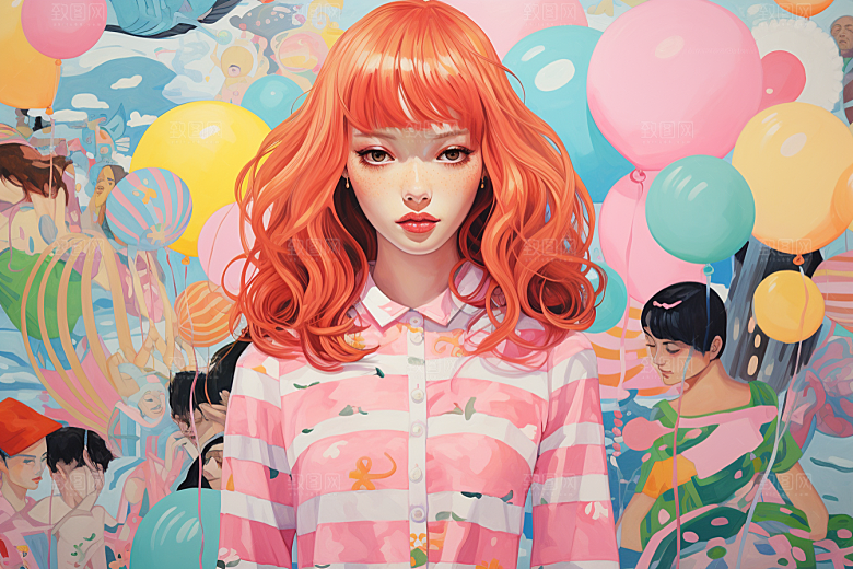 多巴胺女孩彩色缤纷插画