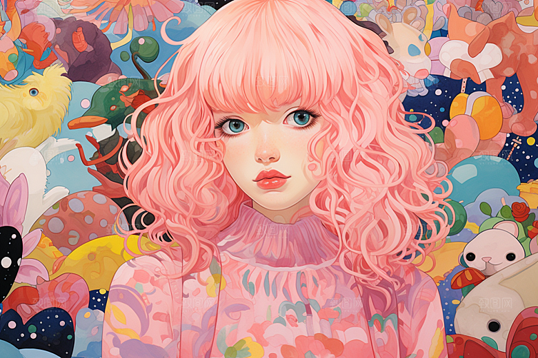 多巴胺女孩高清缤纷插画