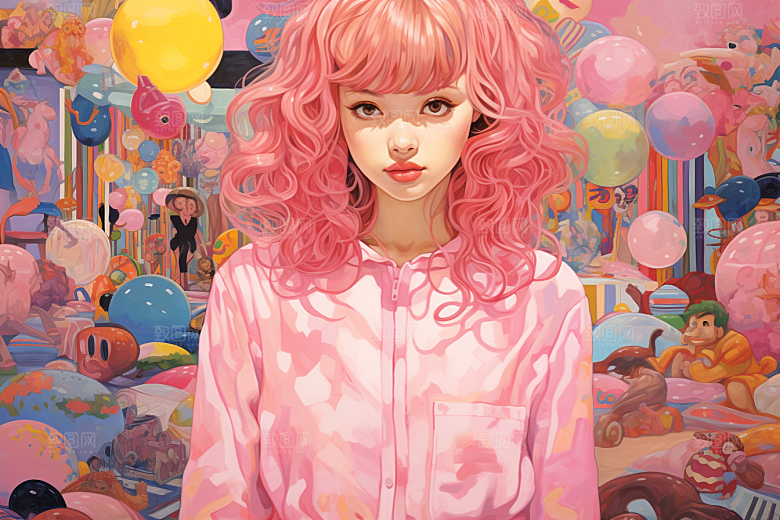 多巴胺女孩高清五彩斑斓插画
