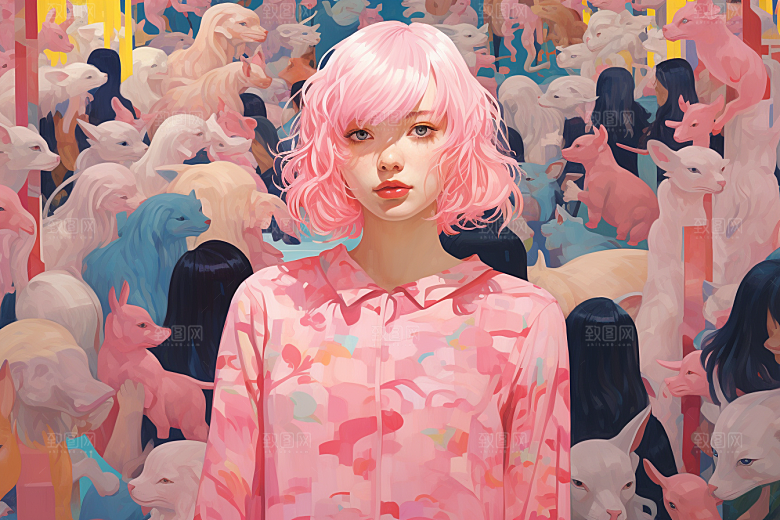 多巴胺女孩少女可爱插画
