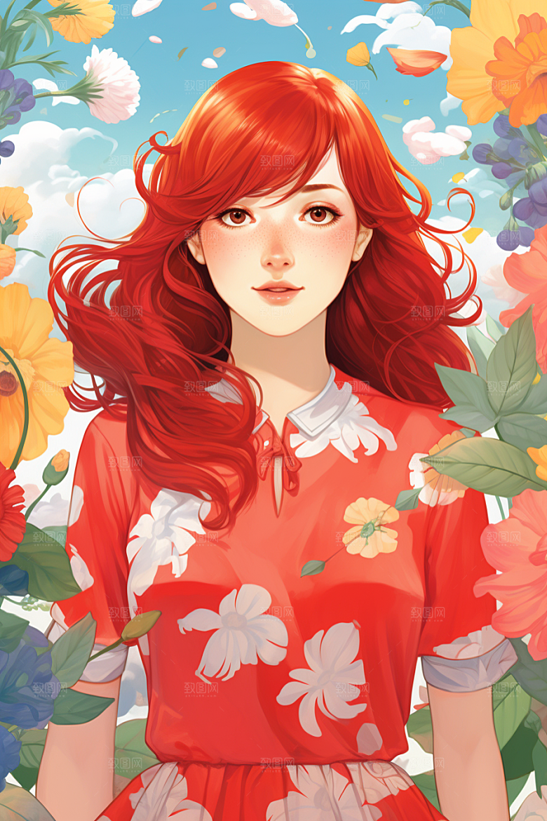 多巴胺女孩高清彩色插画