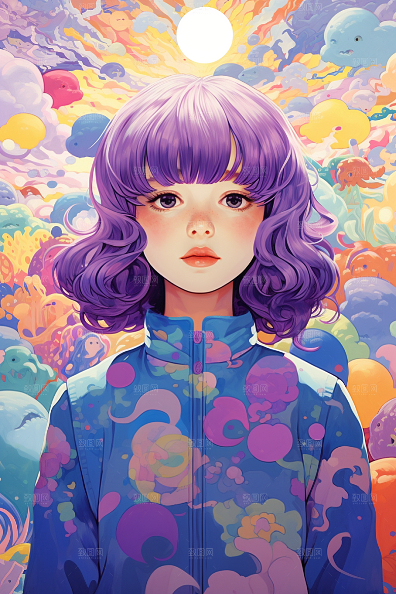 多巴胺女孩高清彩色插画