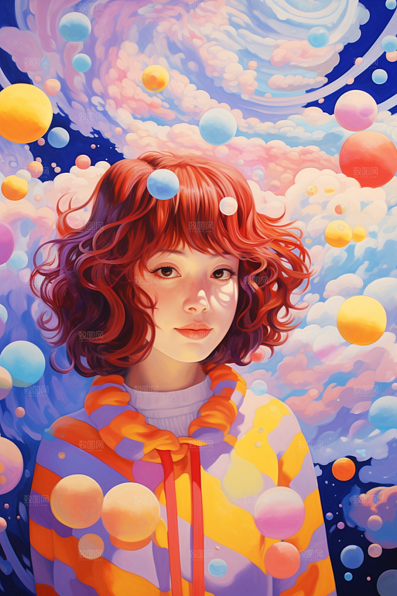 多巴胺女孩彩色手绘插画