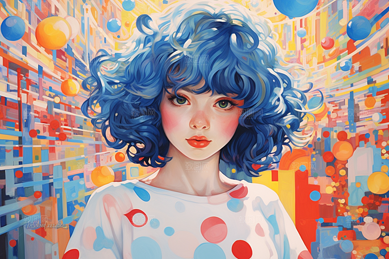 多巴胺女孩形象缤纷插画