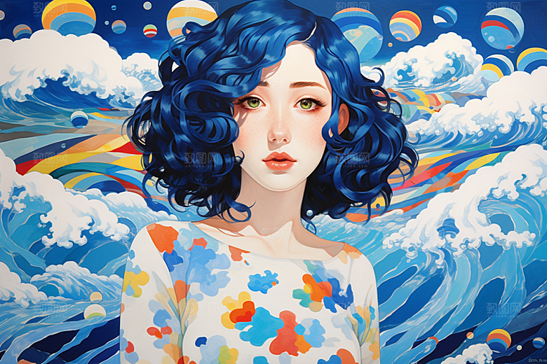 多巴胺女孩形象五彩斑斓插画