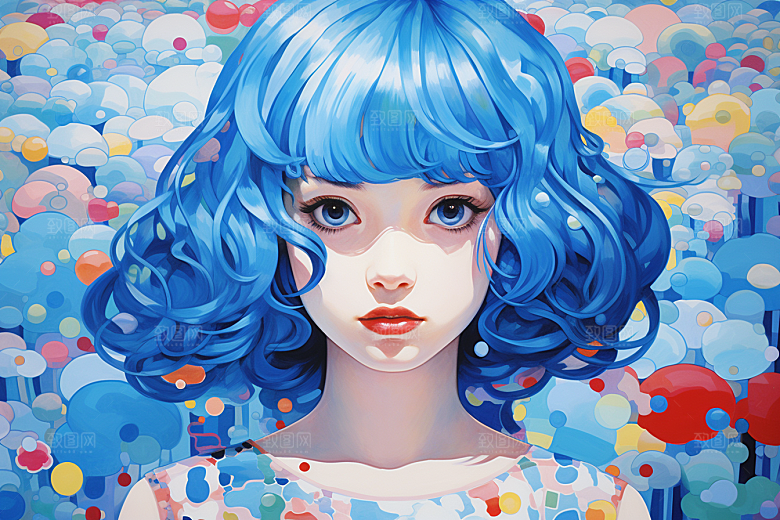 多巴胺女孩艺术感彩色插画