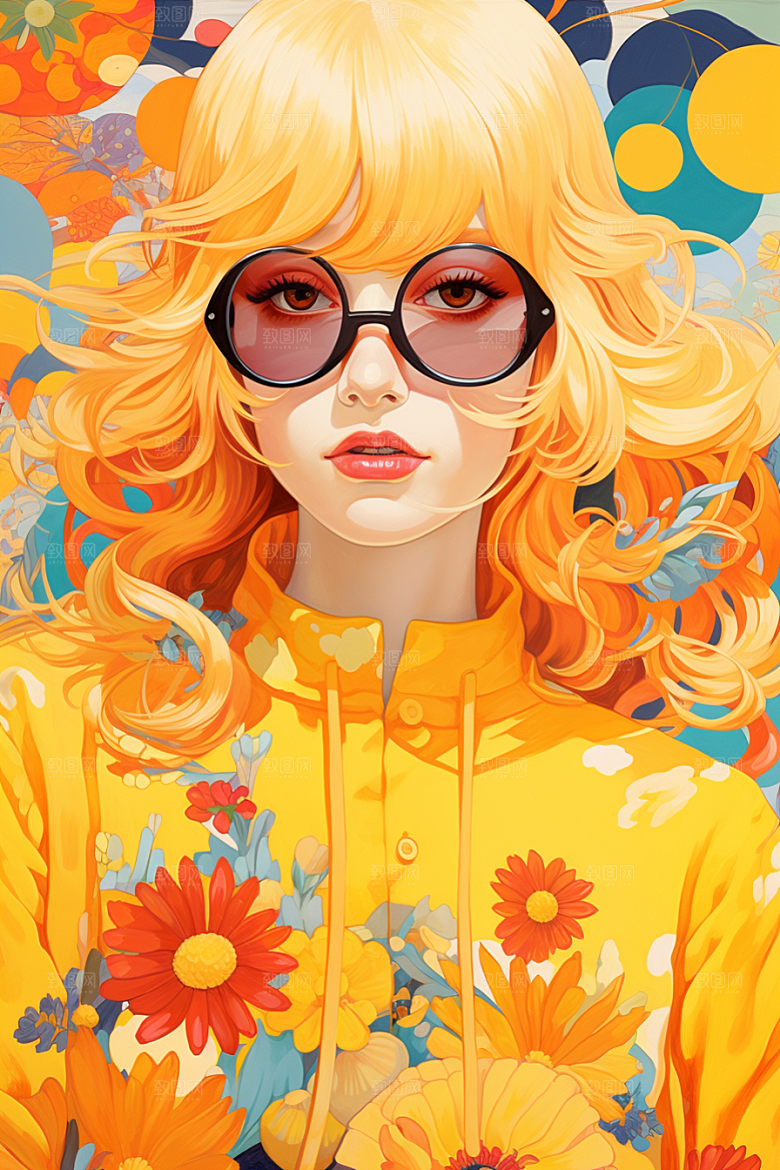 多巴胺女孩少女彩色插画