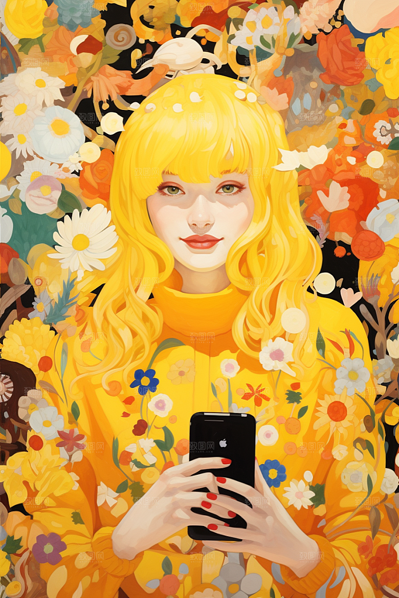多巴胺女孩手绘穿搭插画