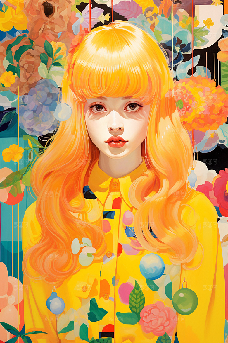 多巴胺女孩彩色缤纷插画