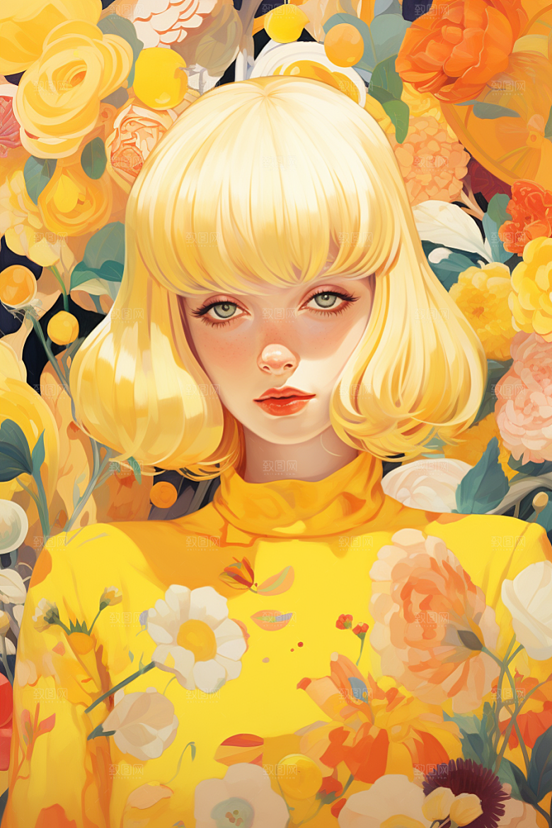 多巴胺女孩可爱手绘插画
