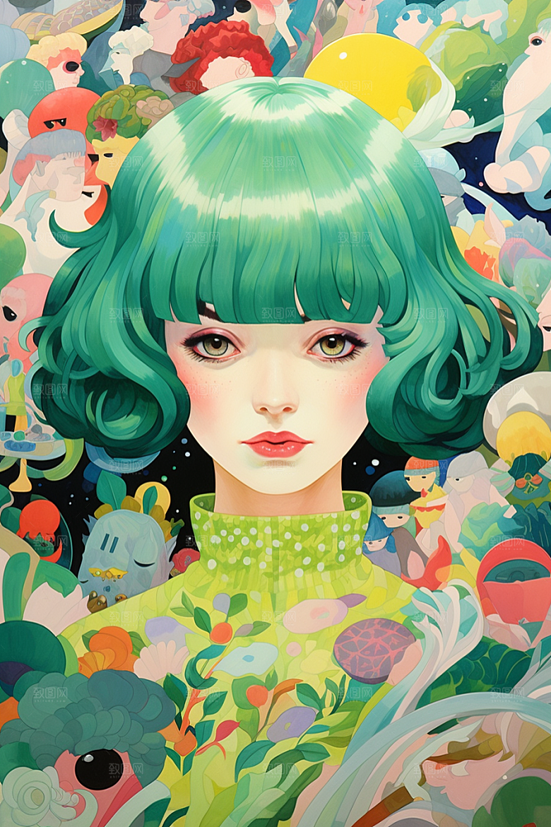 多巴胺女孩高清手绘插画
