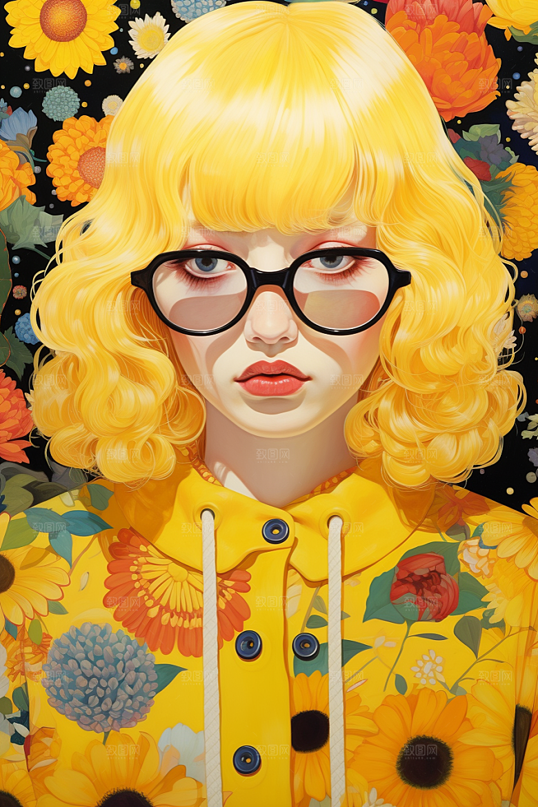 多巴胺女孩五彩斑斓缤纷插画