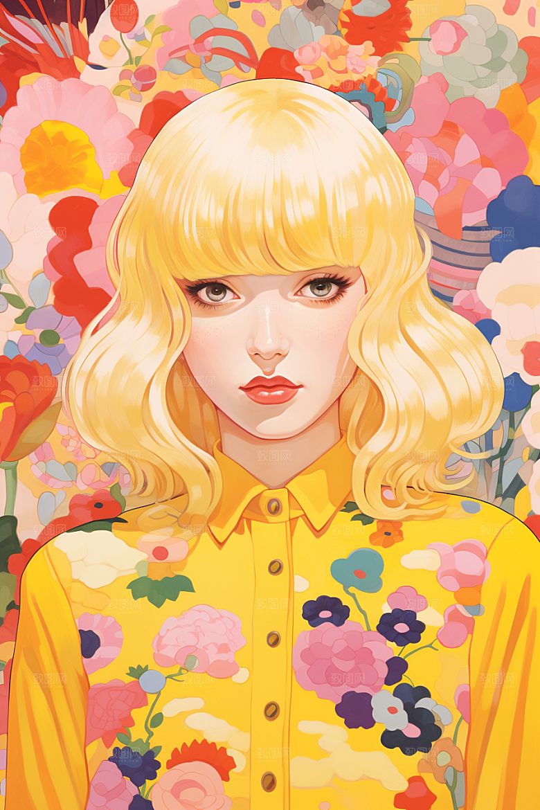 多巴胺女孩五彩斑斓艺术感插画