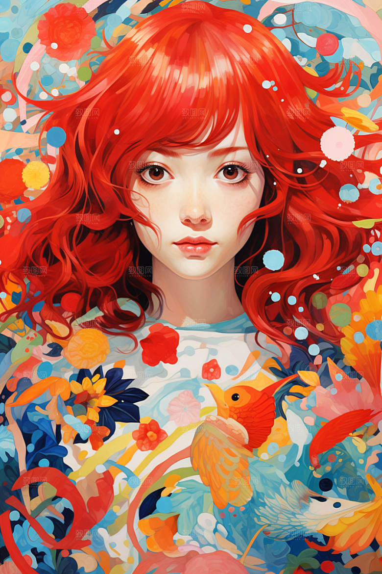 多巴胺女孩少女手绘插画