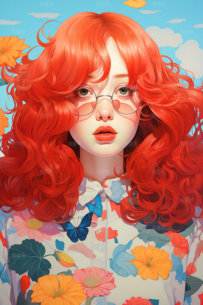 多巴胺女孩缤纷形象插画