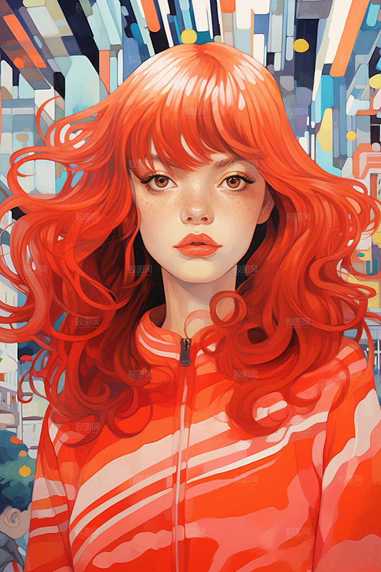多巴胺女孩缤纷形象插画