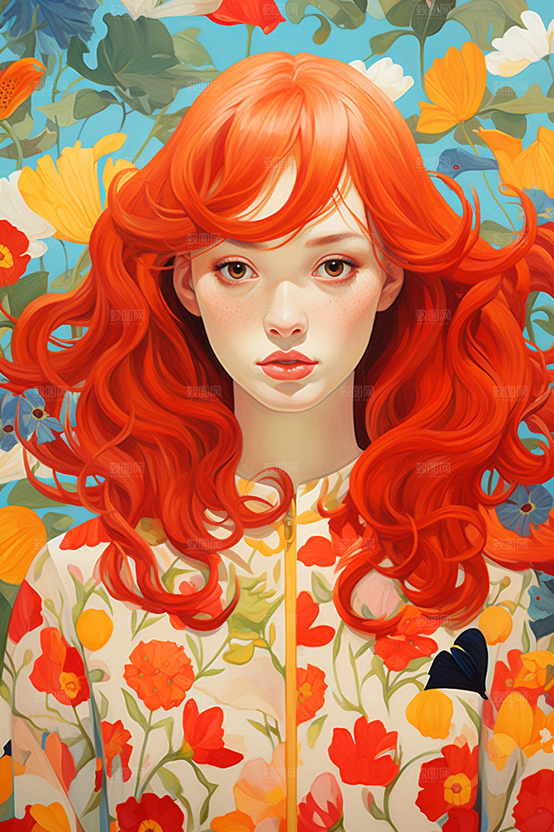 多巴胺女孩彩色高清插画