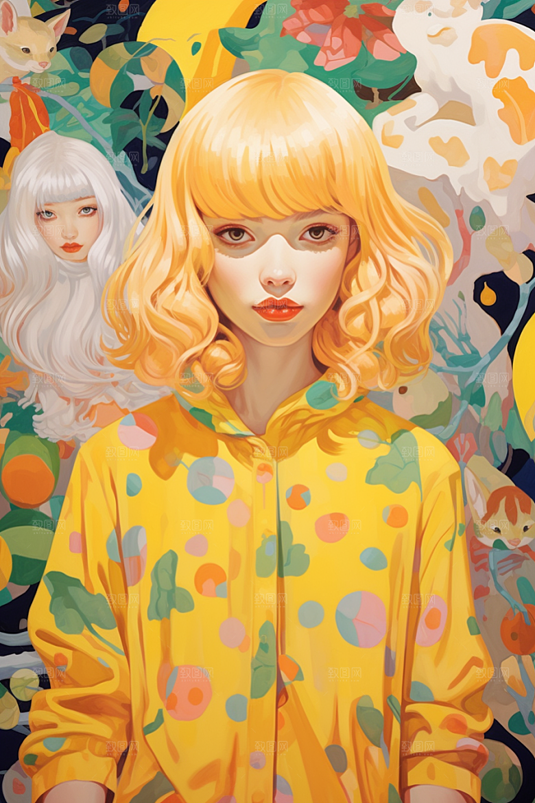 多巴胺女孩穿搭手绘插画