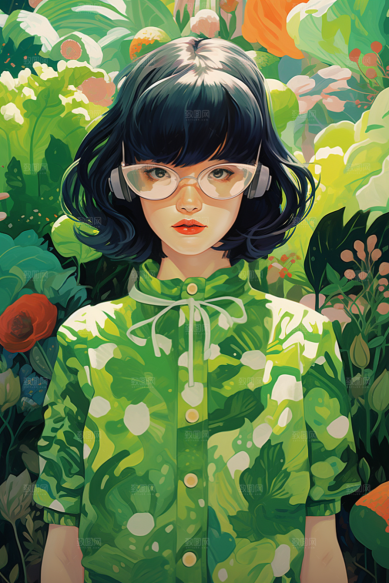 多巴胺女孩艺术感五彩斑斓插画