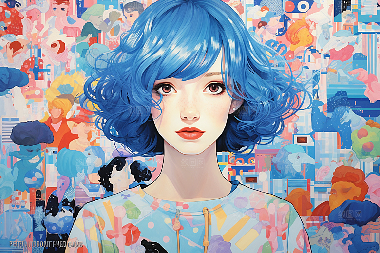 多巴胺女孩五彩斑斓手绘插画