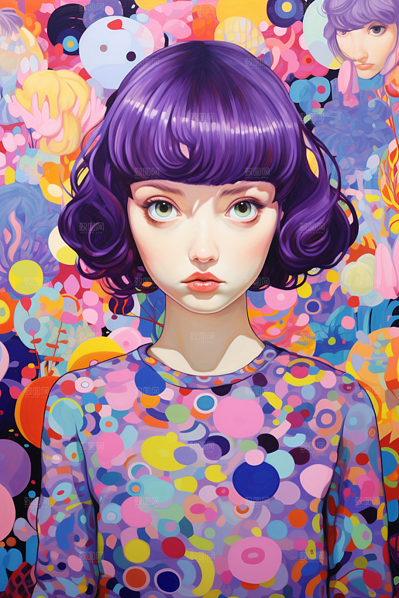 多巴胺女孩穿搭五彩斑斓插画