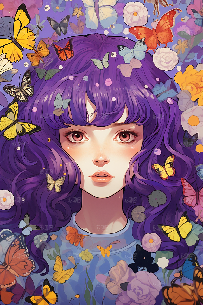 多巴胺女孩五彩斑斓缤纷插画