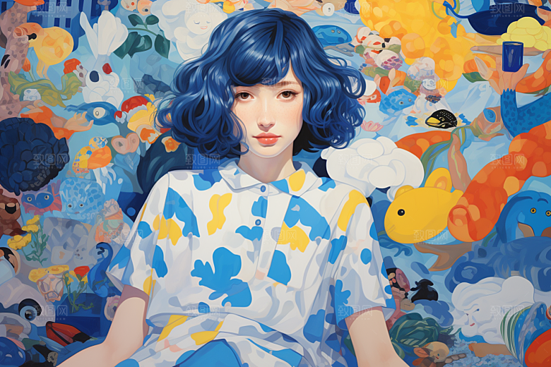多巴胺女孩彩色艺术感插画