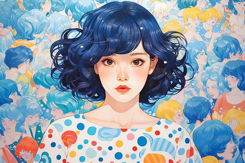 多巴胺女孩高清手绘插画
