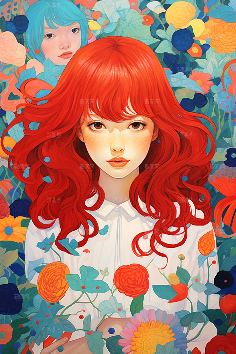 多巴胺女孩少女艺术感插画