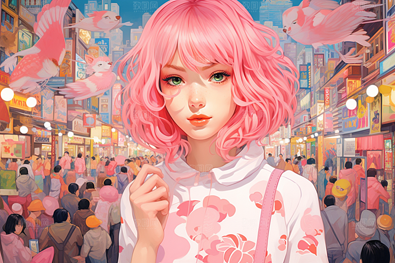 多巴胺女孩可爱高清插画