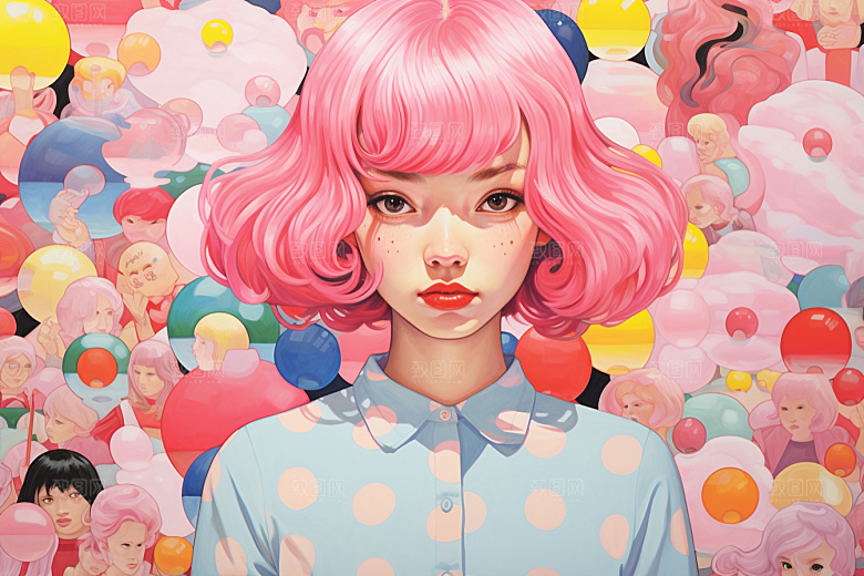多巴胺女孩五彩斑斓形象插画