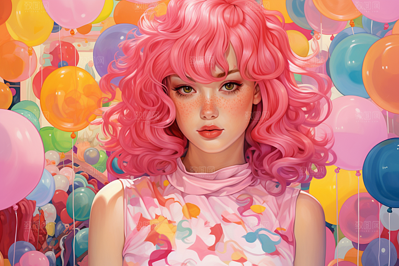 多巴胺女孩可爱高清插画