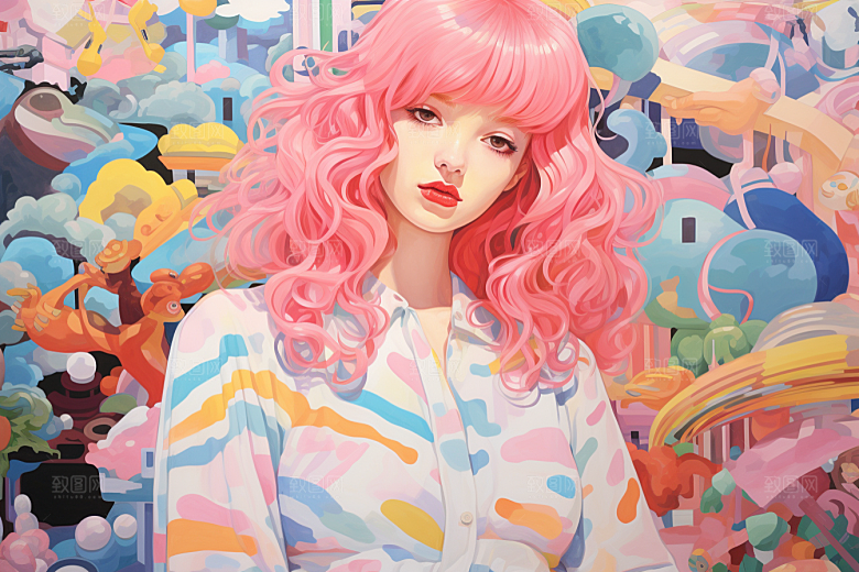 多巴胺女孩高清手绘插画