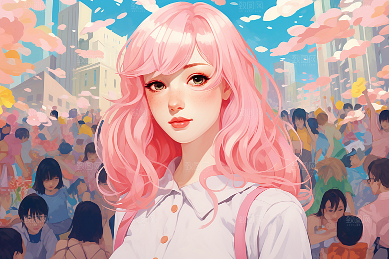 多巴胺女孩少女缤纷插画