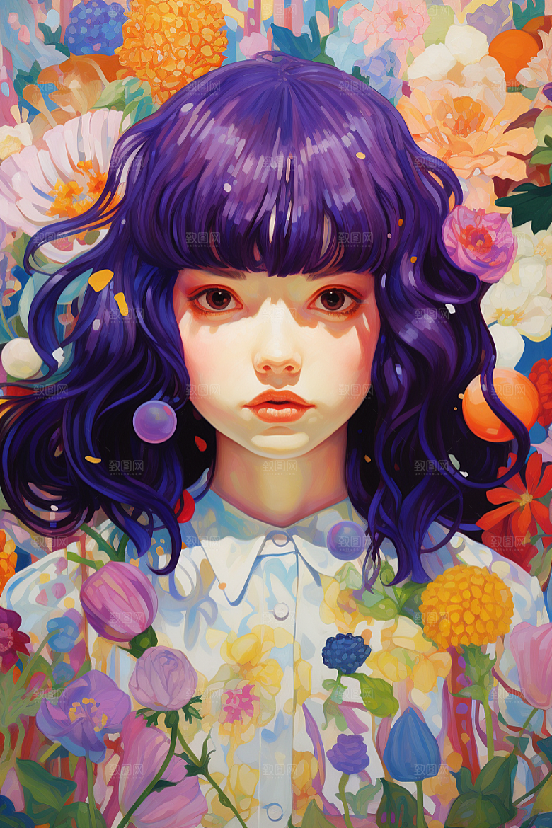 多巴胺女孩缤纷艺术感插画