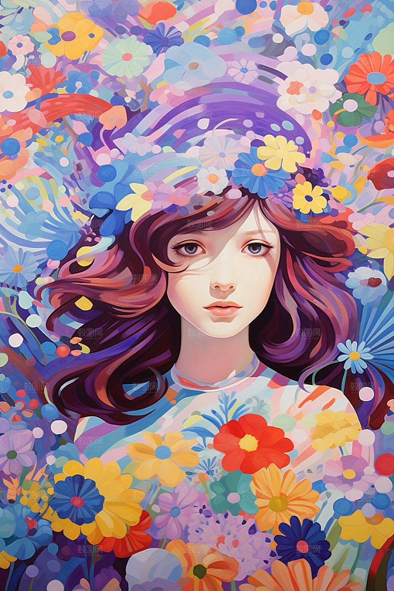 多巴胺女孩穿搭手绘插画