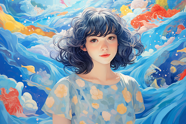 多巴胺女孩形象可爱插画